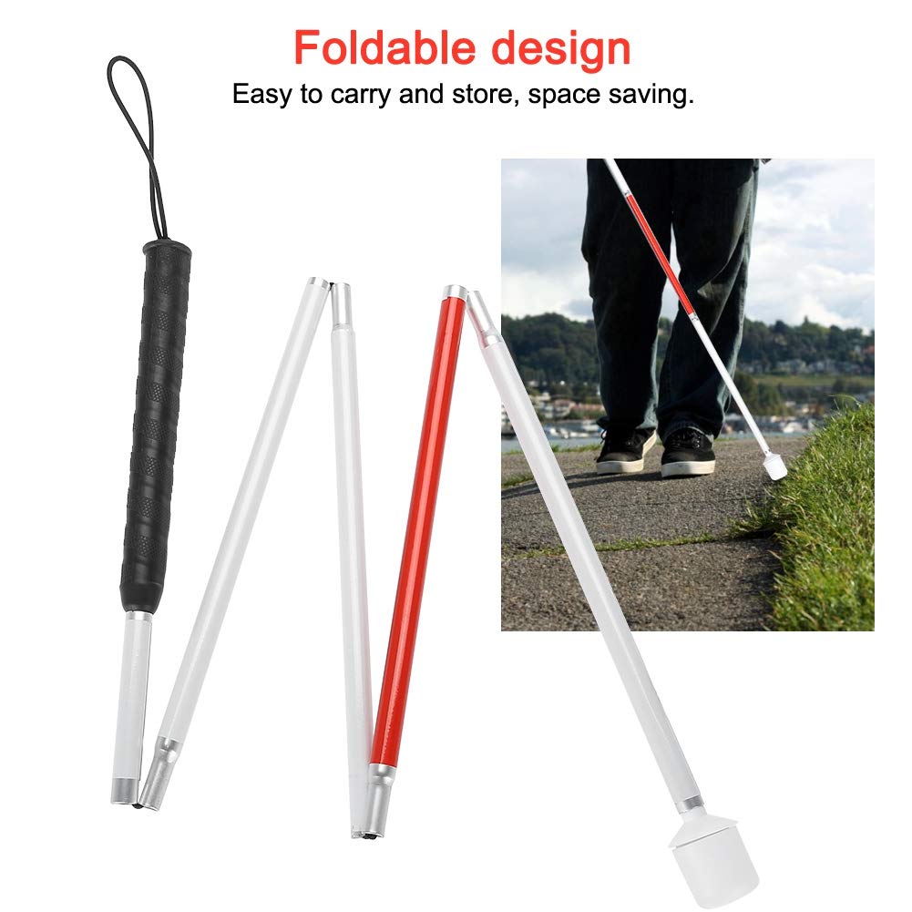 Watris Veiyi Blinder Folding Cane, Collapsible Walking Stick with Red Reflective Tape, Anti-Slip Blind Cane for The Blind and Visually Impaired People, 53.1in(135cm)