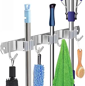 Percha para escoba de trapeador, soporte para trapeador multifunción