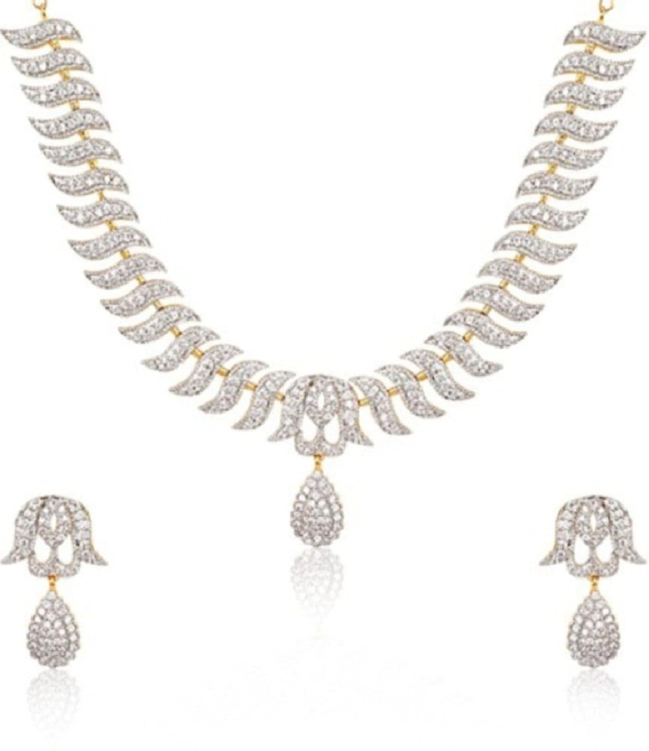 jdx american diamond gold plated necklace set for women and girls