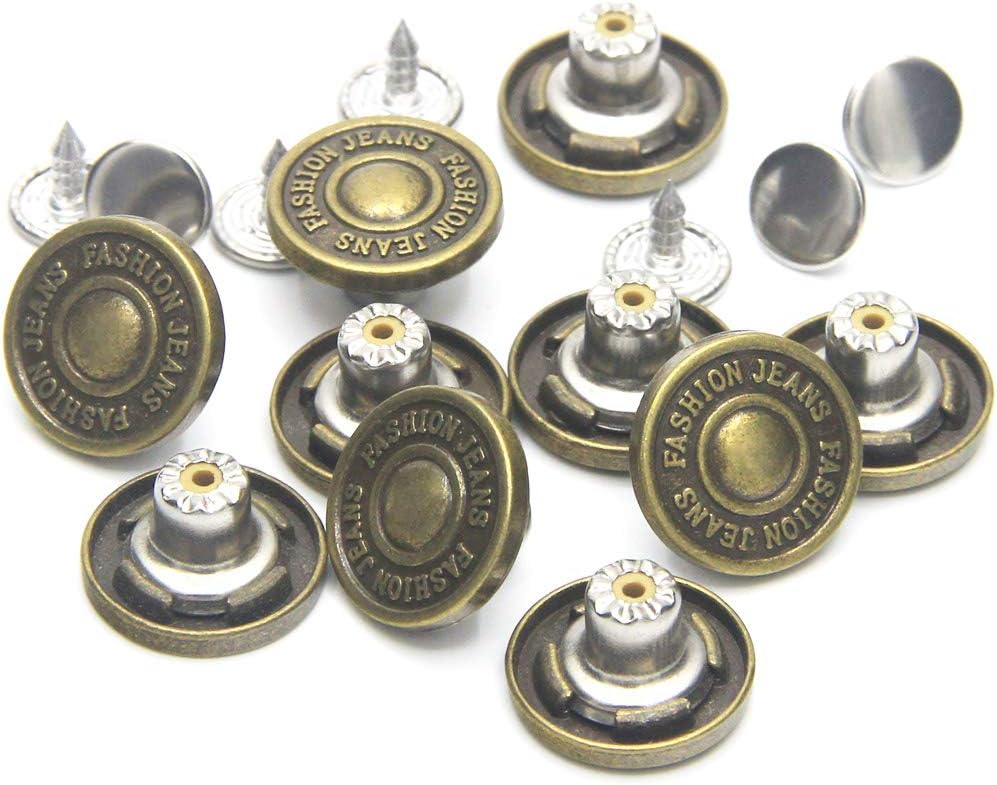 17mm Antique Brass Hammer On Jeans Tack Buttons, Metal Replacement for Missing Buttons on Jeans, Jackets, Clothes