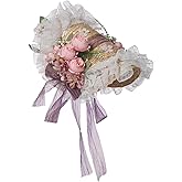 COSDREAMER Girls Women Victorian Tea Party Sun Hat Bows Flowers Straw Hats (P)
