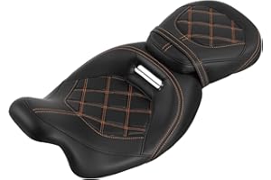 XFMT Motorcycle Low Profile Two-Piece 2-Up Driver Passenger Seat For Harley Touring Road King Street Glide Road Glide Electra Glide CVO 2009-2023, Orange Stitching