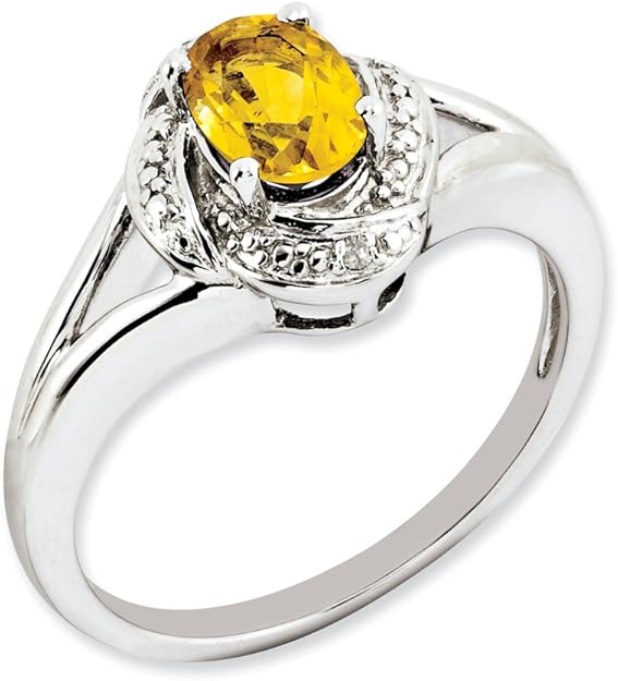 Sterling Silver Diamond & Citrine November Birthstone Ring Amazon.co