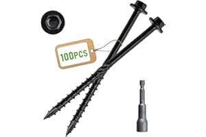 [Pack of 100] #14 x 4" Wood Structural Screws, Heavy Duty Hex Head Black Timber/Log/Landscaping Wood Screws, Rust Resistant, 