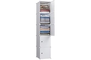 MAGINELS 5 Cube Storage Cabinet, Narrow Clothes Storage with Doors,Tall Plastic Standing Organizer Shelves for Small Spaces,Use to Closet,Bedroom,Livingroom,White(11.8x11.8inch)
