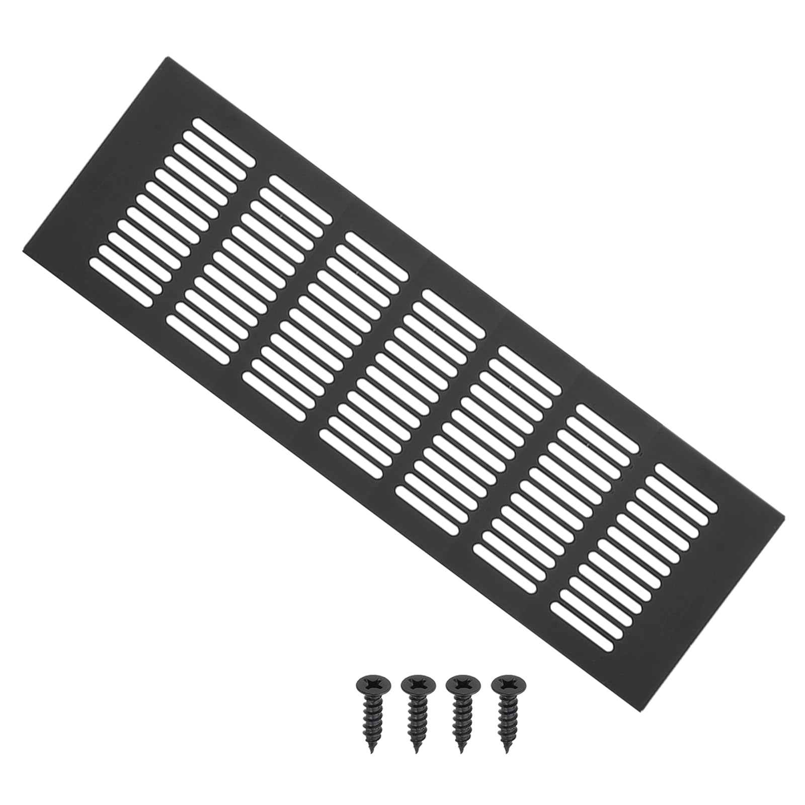 PATIKIL 12 x 4 Inch Door Air Vent Cover, Aluminum Grille Ventilation Cover Louvered with Mounting Screws for Cabinet Wardrobe Door, Black