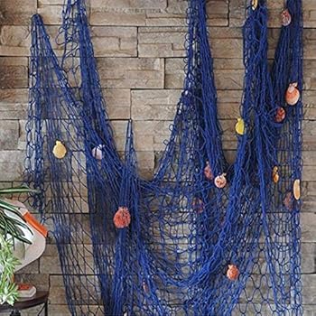 VEIOU Fish Net Wall Decor Nautical Mediterranean Style Photo Hanging Display Frame with Shells for Christmas Birthday Party Decorations Ornaments