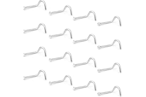 Hoeudjo 16Pcs Nose Rings 18G Nose Studs Surgical Steel 1.5MM Clear Crystal Nostril Ring Body Piercing Jewelry for Women Men