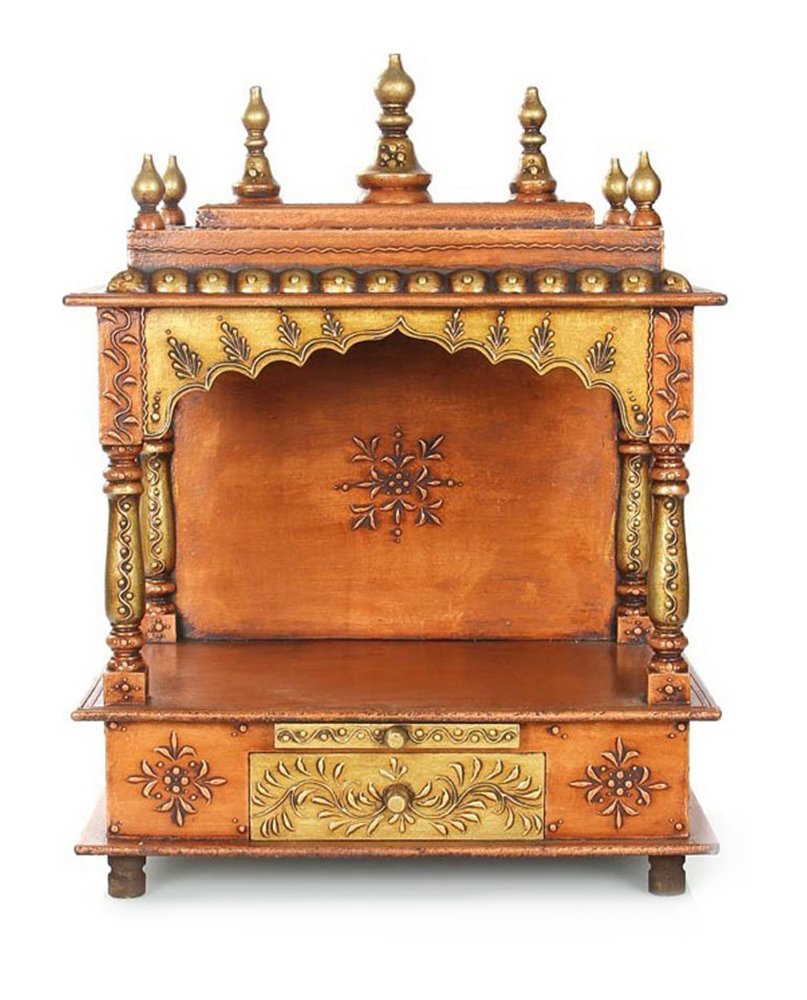 Jaipur Lane Wood Rajasthani Temple (Gold_11.8 Inch X 17.7 Inch X 24