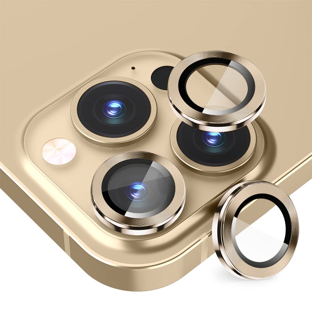 GGOOIG Camera Protector for iPhone 14 Pro/14 Pro Max Lens Protector,Aluminum Alloy Ring Tempered Glass Shield HD Bubble Free Protection for iPhone 14 Pro/14 Pro Max-Gold