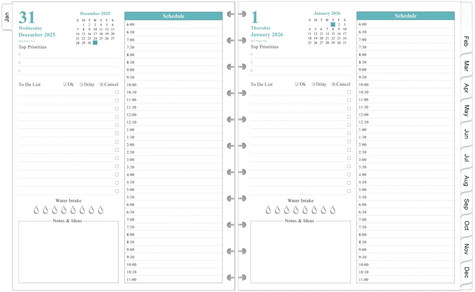 Photo 1 of 2026 Planner Refills, 11-Disc Discbound One Page Per Day, Daily ? Monthly Planner Refill from January 2026 - December 2026, Letter Size, 8.5" x 11"