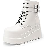 DREAM PAIRS Women Platform Combat Ankle Boots Goth Chunky High Heel Lace Up Motorcycle Booties