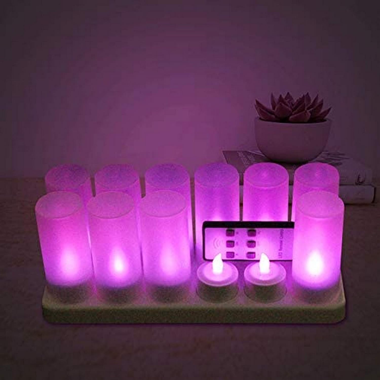 XXLYY Rechargeable LED Candles Tealight Purple Candle Flameless with