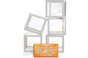 LEDIDO White Transparent Balloon Boxes, Clear Baby Boxes with Letters for Custom Name, Balloon Box Blocks Backdrop for Bride Shower Baby Shower Birthday Boy Girl Gender Reveal Graduation Party Decor, 5PCS