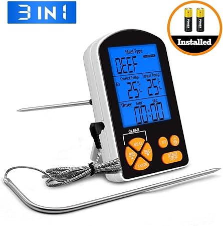Cooking food//Thermomètre de four /& Minuteur fournis C//W en acier inoxydable four sonde