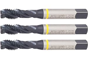 Sowa Tool 3pcs 3/8"-16 Spiral Flute Taps – HSSE-V3, Yellow Ring, UNC Thread, High Performance for Alloy & Stainless Steel, Machine Tap for Blind Holes, Pack of 3