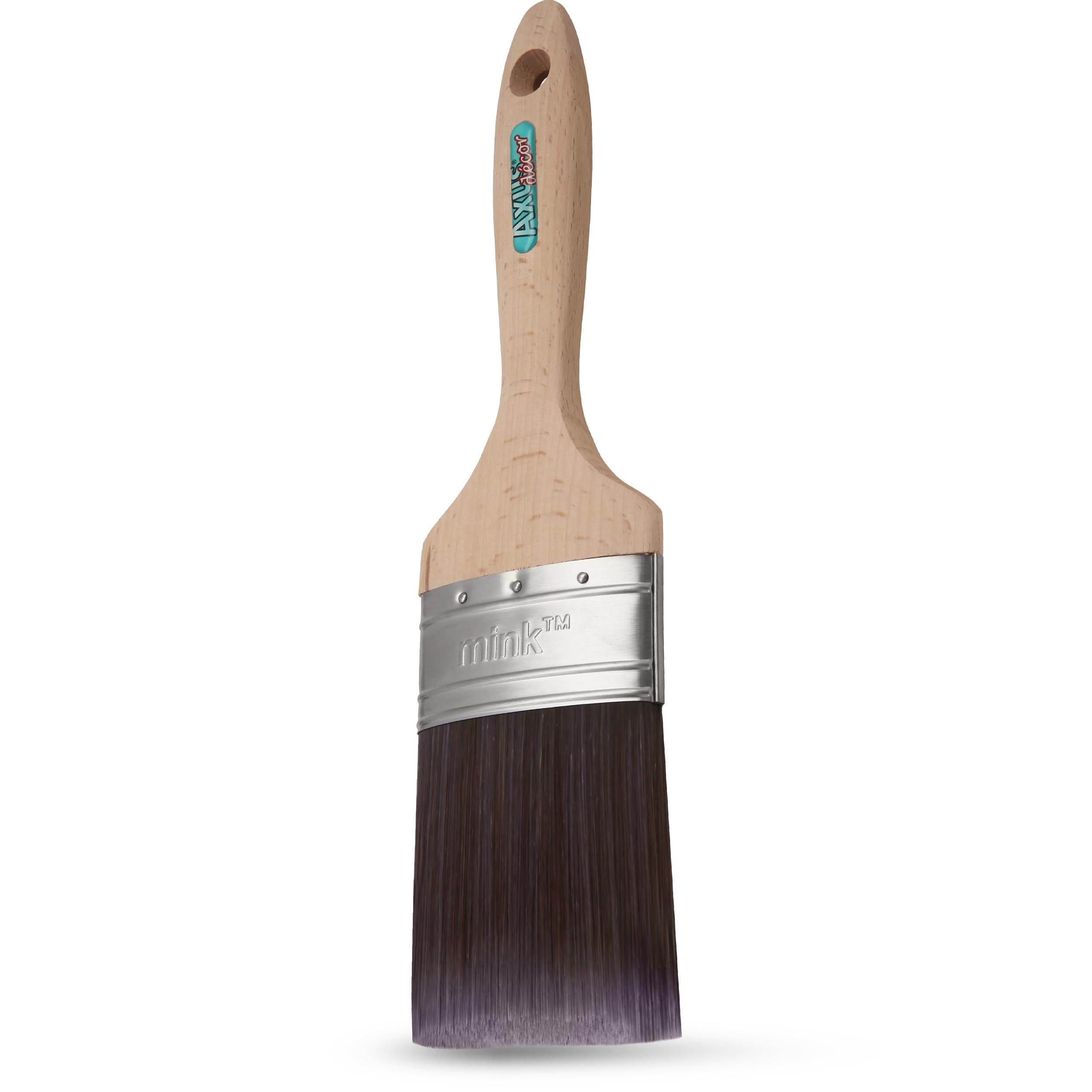 Axus Decor Silk Touch Brush (Mink Series) for All Paints & Varnishes, Ceilings & Woodwork Edges, Smooth, Slightly Oval-Shaped Brush, Beech Wood Handles, Anti-Rust Stainless Steel - 3"/75mm