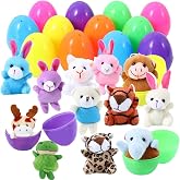 ThinkMax 12 pcs Easter Eggs Filled with Mini Plush Animals Toy | for Easter Basket Stuffers/Fillers, Easter Eggs Hunt, Easter Party Favor