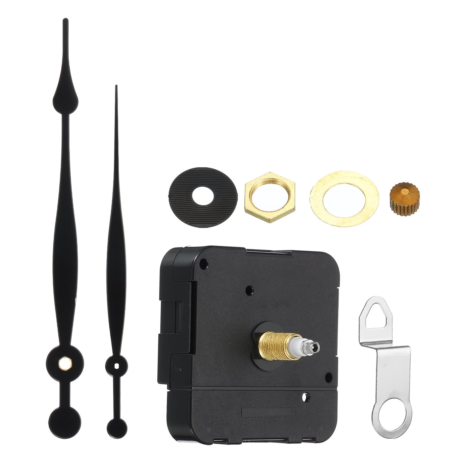 PATIKIL Clock Mechanism Replacement Kits, 1 Set DIY Clock Parts with 8.2" Long Spade Hand 20mm/0.8" Movement Shaft Length Fit for 5-8mm Dial Thickness Black