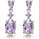 Sterling Silver Genuine or Synthetic Gemstone Oval 3 Stone Drop Dangling Earrings for Women