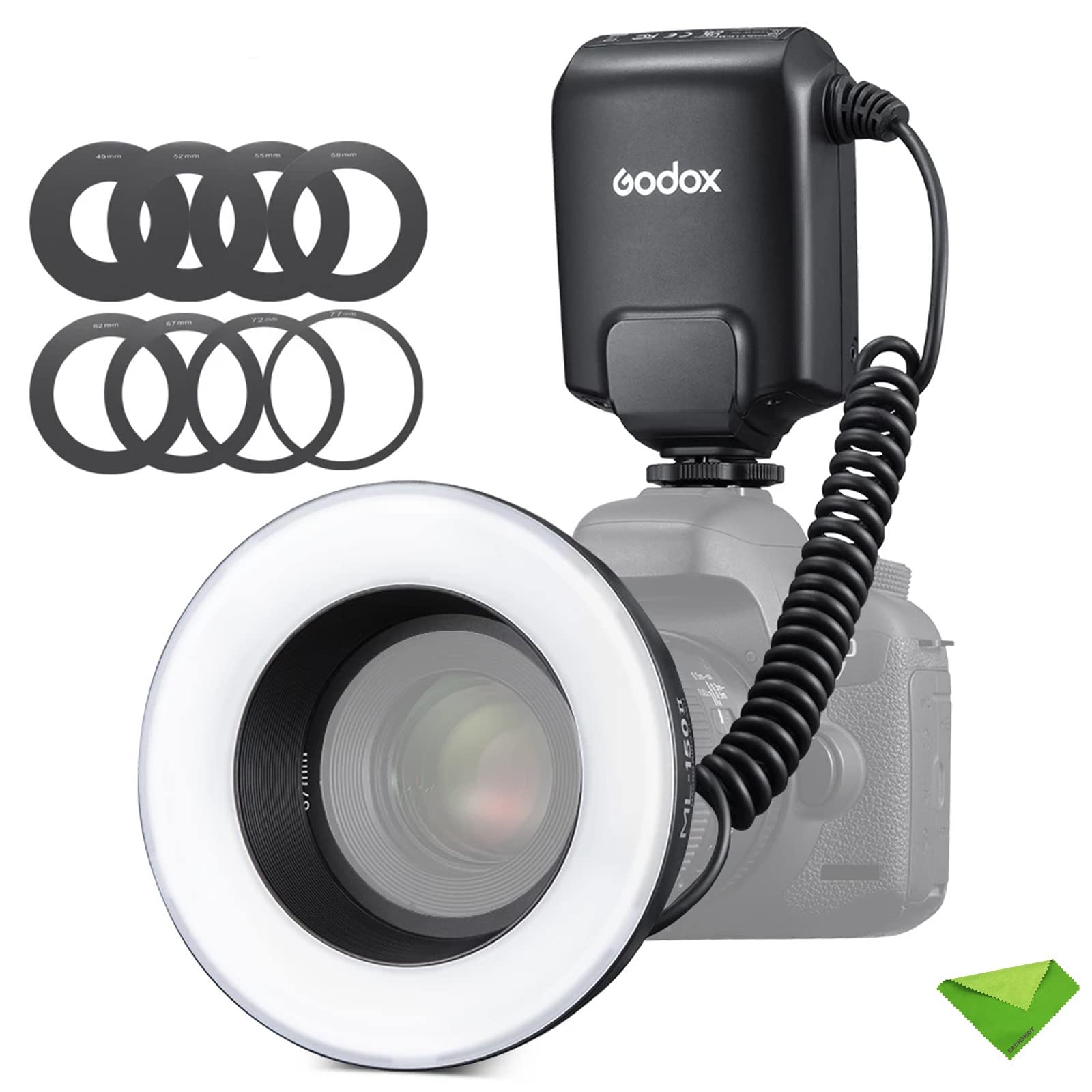 Godox ML-150II ML150II Macro LED Ring Flash Speedlite GN12 0.1-2s Recycle Time 5800K±200K for Sony Canon Nikon Fuji Olympus Panasonic DSLR Cameras for Video Production, Animal and Plant Photography