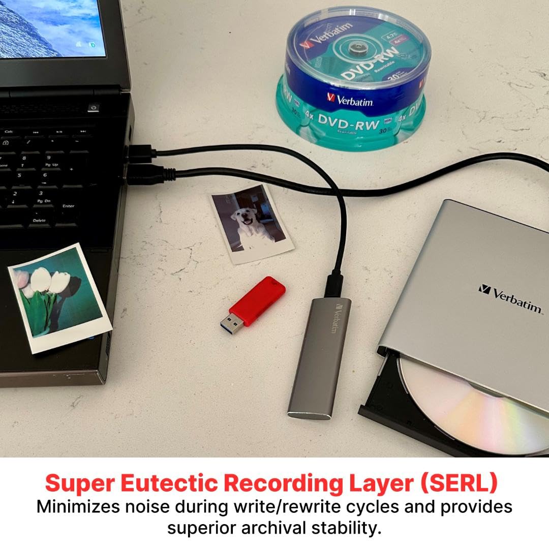 Verbatim DVD-RW 4.7GB 120Min Up to 4X Blank Discs Rewritable Up to 1000 times – 30 Pack Spindle