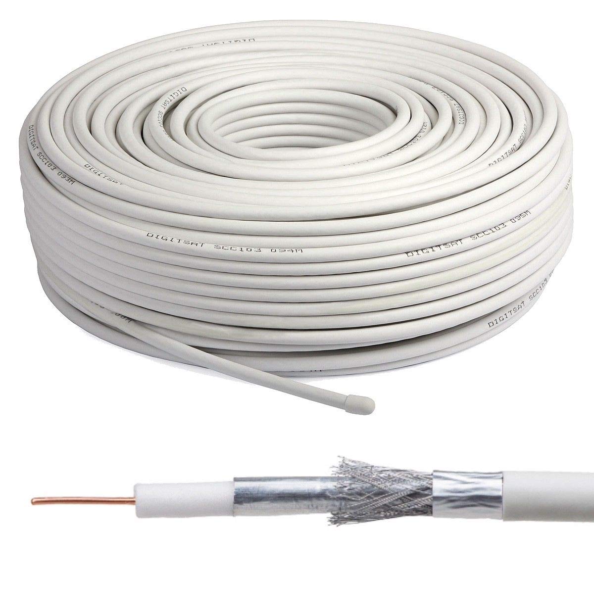 Satellite RG6 Freesat Digital TV Aerial Coax Cable Coaxial 4K Digital Ready for Sky HD, Freesat, Virgin & Polsat by MKGT® (100 Meters, White)