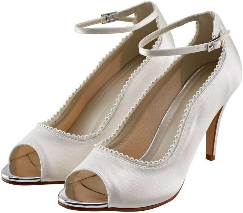 Bella - Ivory Satin Peep Toe Shoes (6 UK)