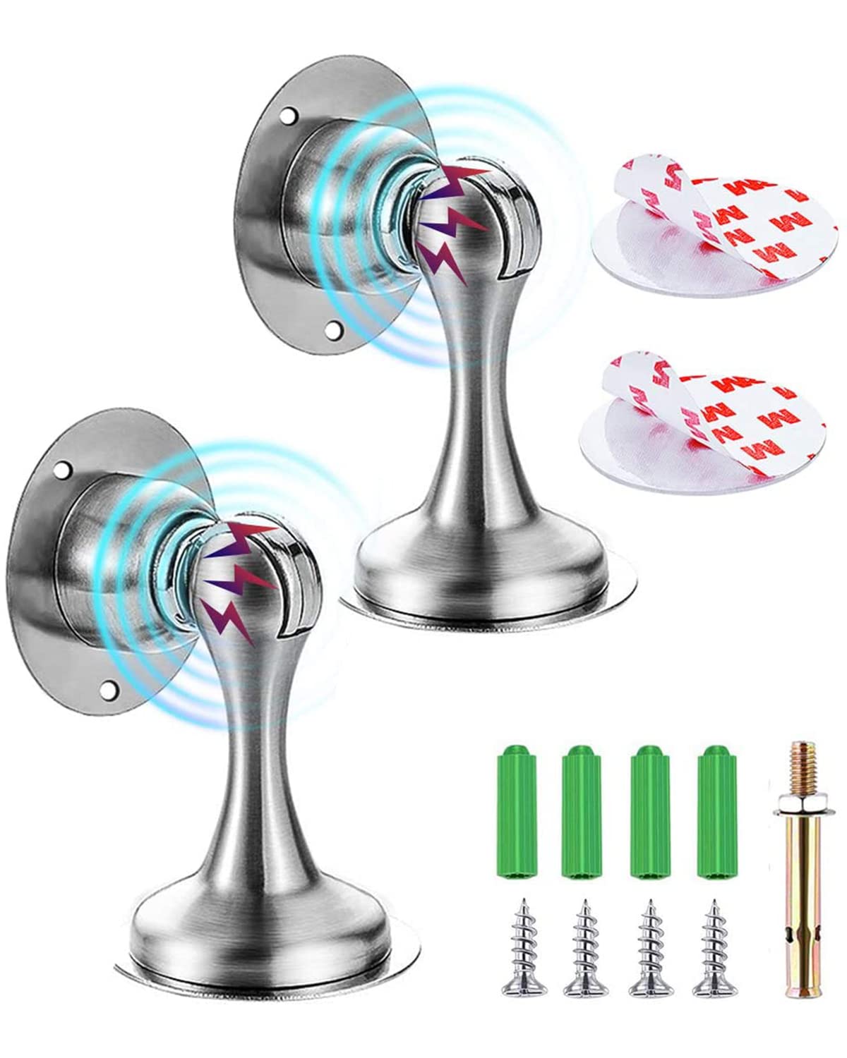Upgrade Magnetic Door Stop, ZUONAI 2 Pack Heavy Duty Door Holder Indoors Strong Door Catch, Adhesive Floor Mount Door Stoppers, Magnet Stop Hitting Wall for Internal Doors