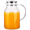 Hiware Glass Pitcher with Lid and Spout - 68 OZ Water Pitcher for Hot/Cold Water & Iced Tea, 18/8 Stainless Steel Lid, High H