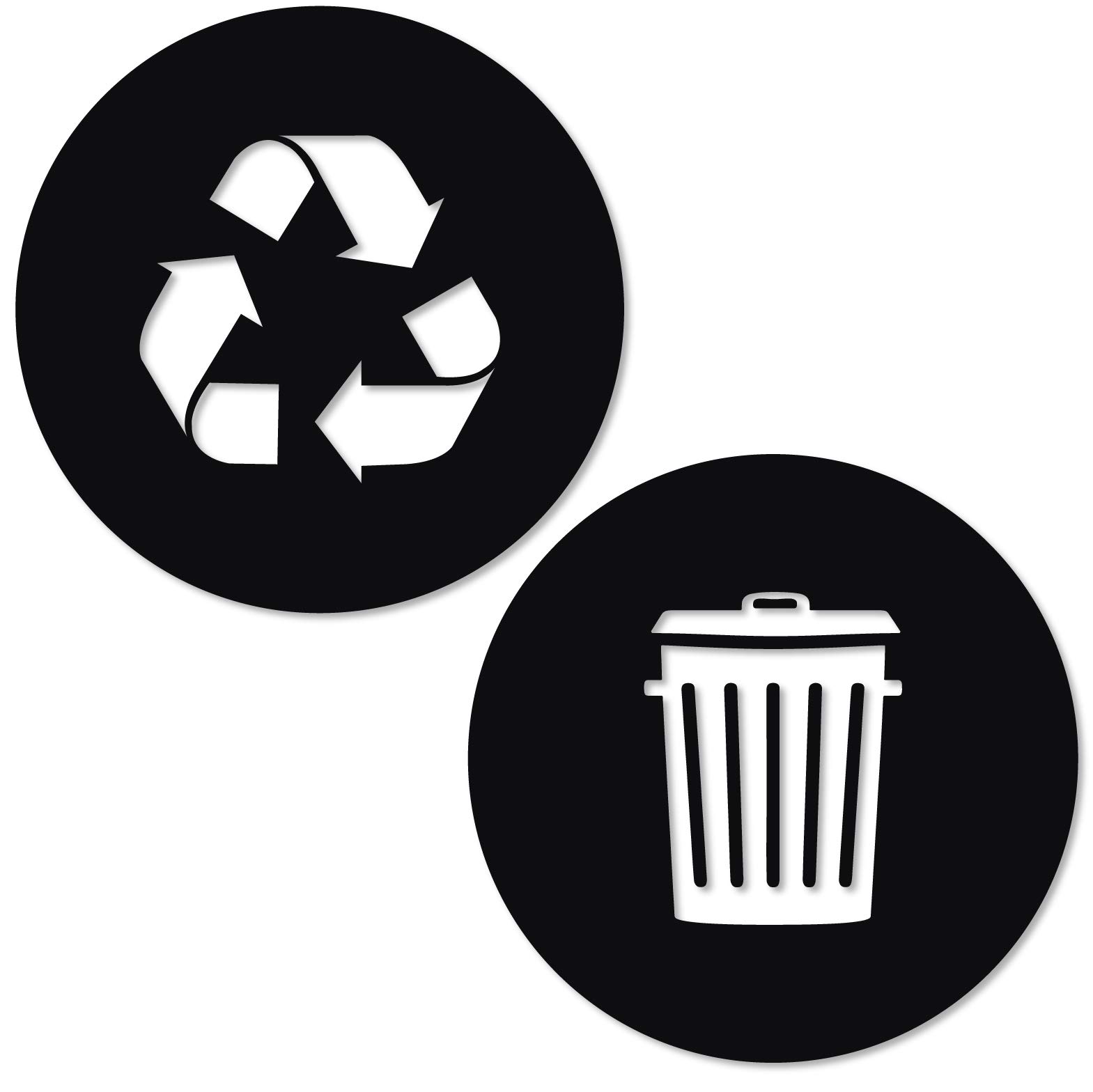 Photo 1 of Vinyl Friend Recycle and Trash Sticker Logo Style Symbol to Organize Trash cans or Garbage containers and Bins - Contour Cut Decal Sticker (Black Matte, XSmall)