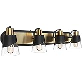 URSOLA Bathroom Vanity Light, 4 Lights Bathroom Light Fixtures, 28.3 inch Bathroom Light Fixtures Over Mirror, Black and Gold