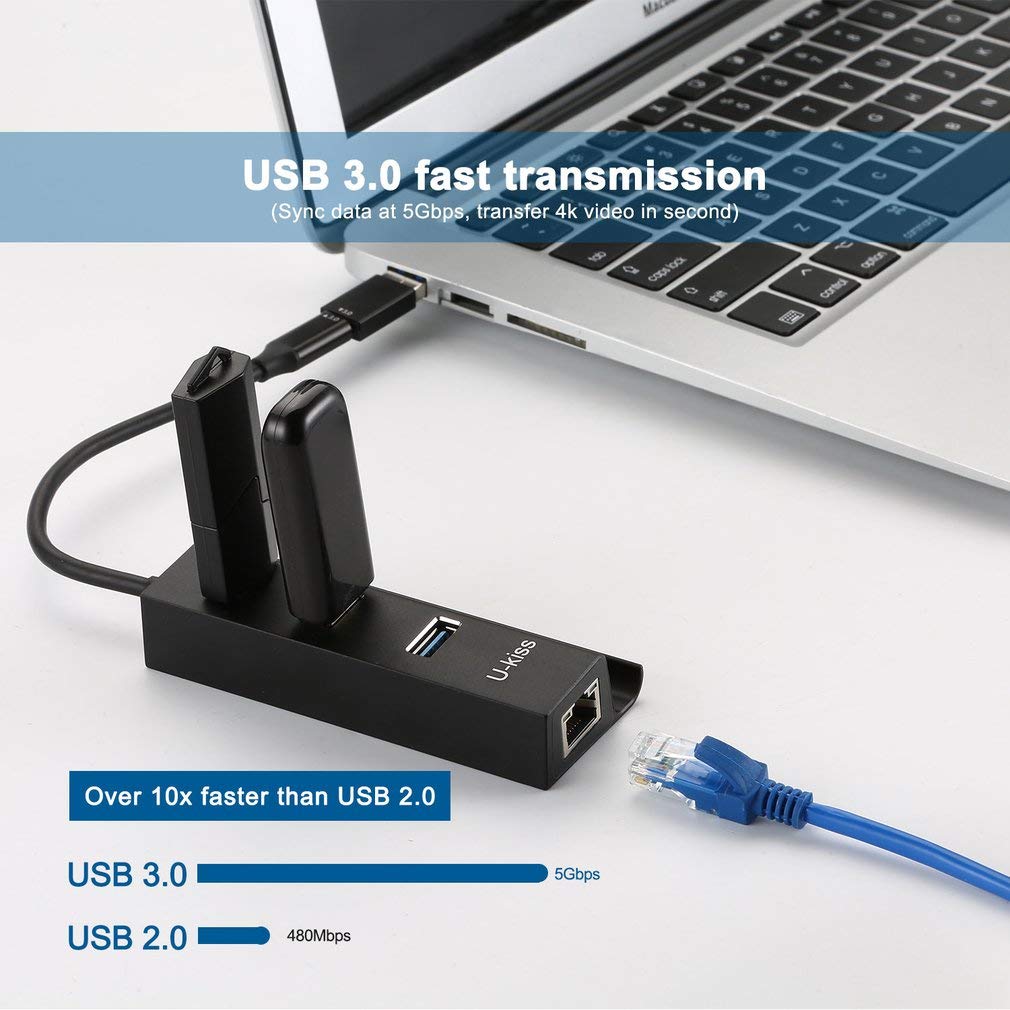 U-kiss Hub Usb 3.0 Vielfache 3 Anschlüsse Unterstützt Super Schnelle Übertragung (5 Gbps) für Macbook,macbook Pro,imac ,Windows Laptops,Macbook Air,ps4 Sowie Pcs Und Andere USB Geräte