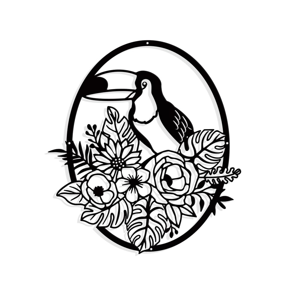 NBEADS Plants Bird Metal Wall Art Decor, Oval Matte Black Wall Hanging Decor Silhouette Wall Art for Home Bedroom Living Room Garden Hotel Office Wall Decoration, 26.42×29.46cm