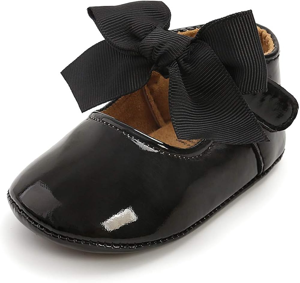  | XYLUIGI Baby Girls Mary Jane Flats Bowknot Anti-Slip Rubber Sole Toddler First Walkers Princess Dress Shoes | Mary Jane