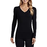 Cuddl Duds Women's Softwear with Stretch Long Sleeve V-Neck, Lightweight Comfort, Ultra-Soft Fabric, Ideal for Layering, Black, Small