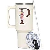 TAMUNBEE Personalized Insulated Tumbler - 40oz Stainless Steel Monogrammed Gifts for Women - Custom Tumbler with Handle for Birthday, Christmas, Mother's Day