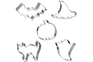 Halloween Cookie Cutters Set Large - Witch's Hat, Pumpkin, Ghost, Bat and Cat Cutter Stainless Steel