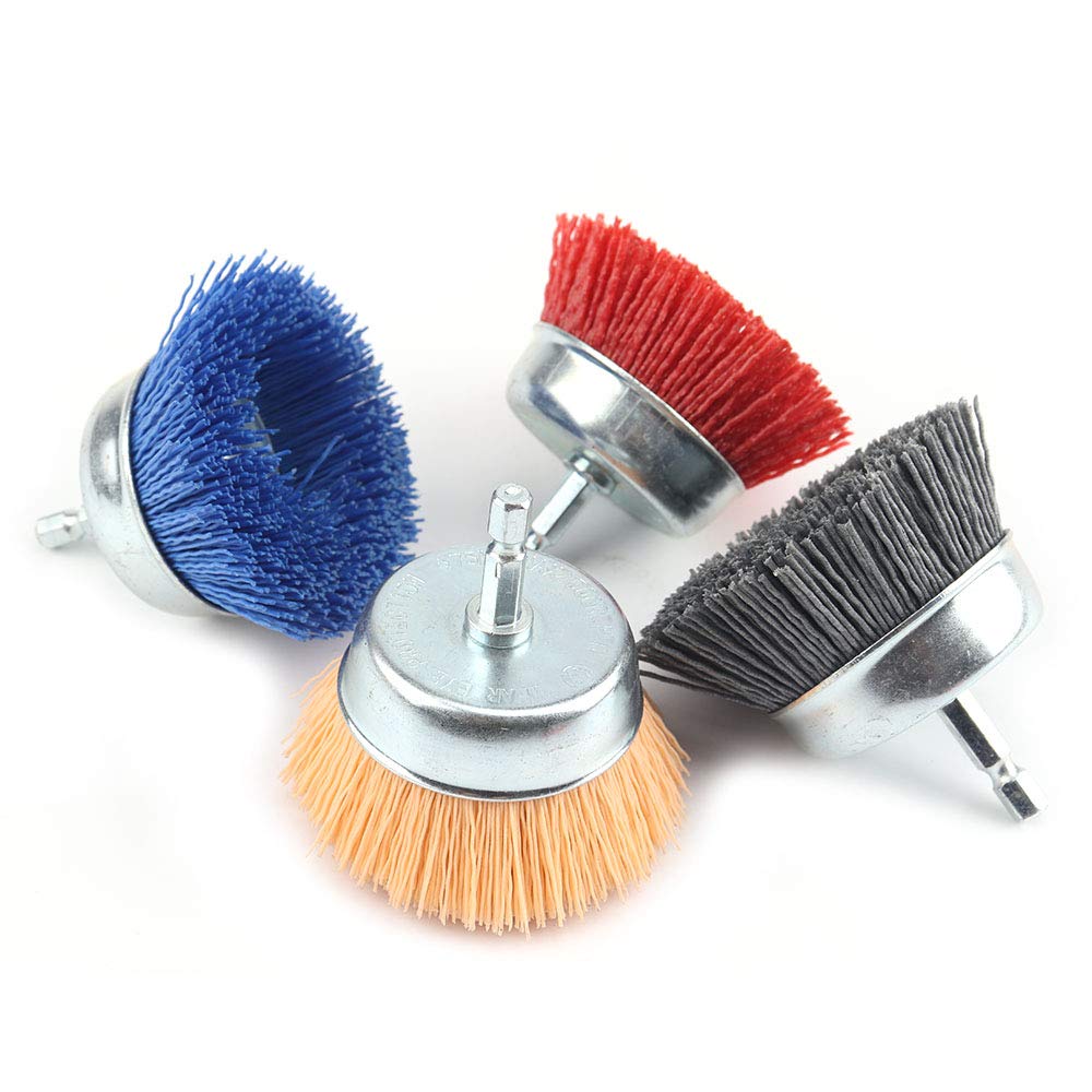 4Pcs 3 Inch Assorted Cup Brushes Mix Set Nylon Abrasive Wire Cup Brush with 1/4" Shank for Drill, Grit 80 120 320, for Removal Rust Corrosion Paint: Industrial & Scientific