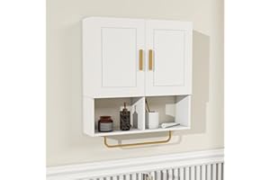 Edospaen Wooden Wall Mounted Bathroom Cabinet, Medicine Cabinet Organizer with Door, Over The Toilet Storage Cabinet with Tow