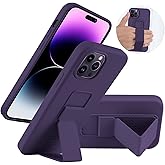 LAUDTEC Silicone Kickstand Case Compatible with iPhone 14 Pro, Vertical and Horizontal Stand Hand Strap Metal Kickstand Cover, Flexible Soft Liquid Silicone Stand Case for iPhone 14 Pro (Deep Purple)