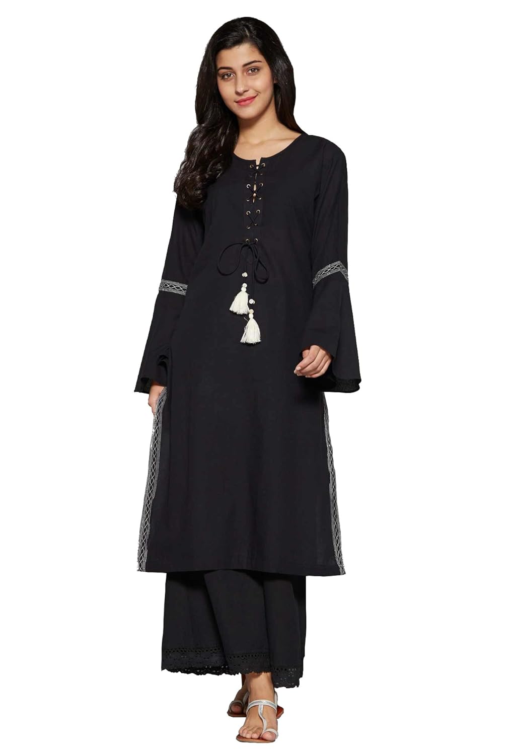 aahwan solid cotton long straight kurta for women (ac-rivet)