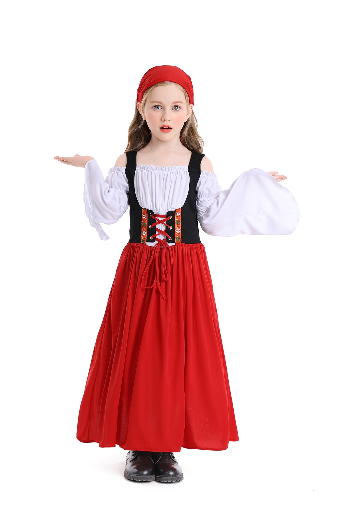 YUDATPG Kids Oktoberfest Beer Costumes German Bavarian Traditional Girls Oktober Fest Dirndl Long Dress for Girls Party Costumes Red — image 1