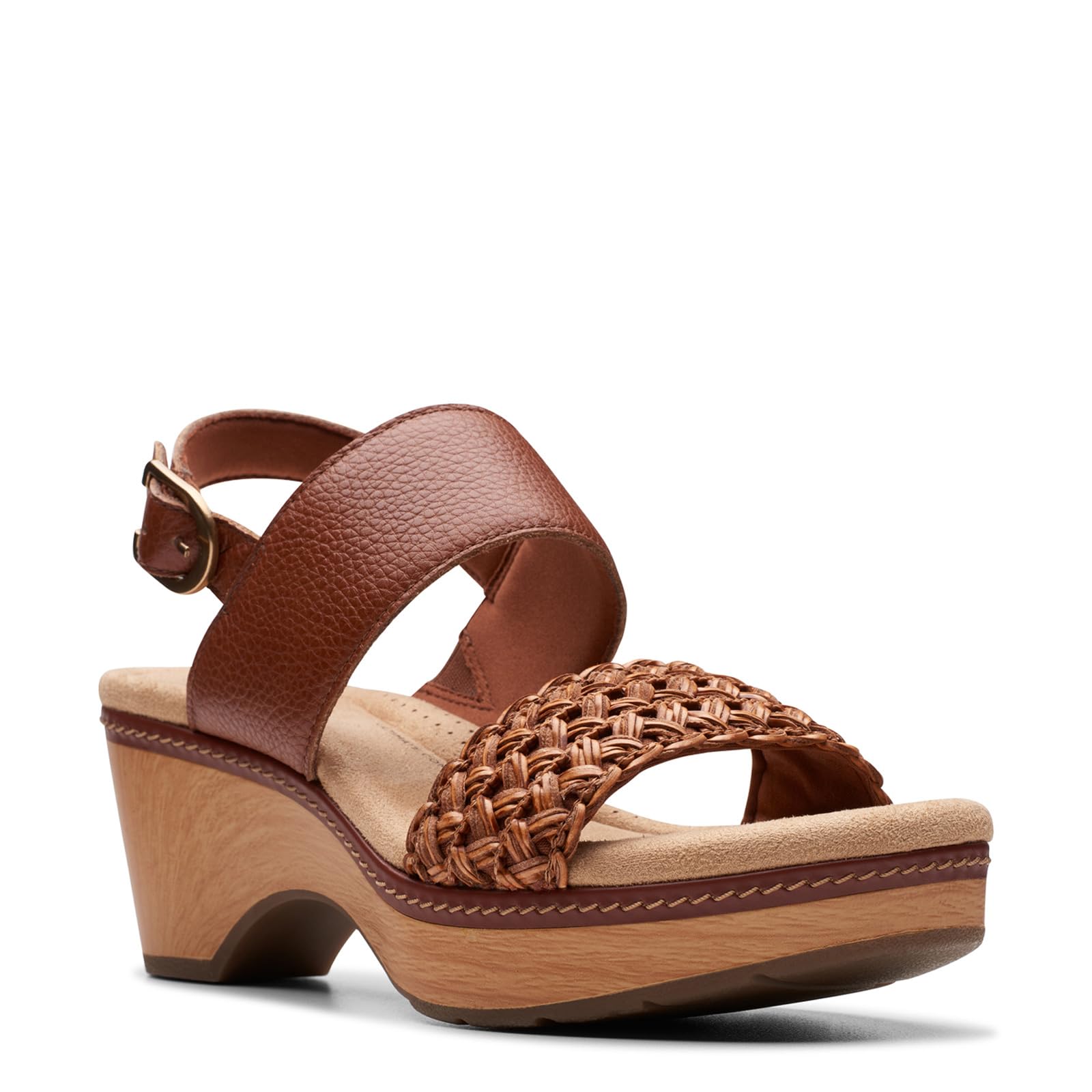 Clarks Women’s Seannah Step Wedge Sandal, Tan Leather, 8.5 Wide