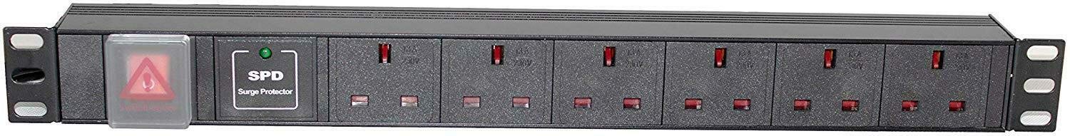 IONZ 6-Way Horizontal 13A Switched 19-Inch PDU Standardised Power Distribution Unit Surge Protected (with 1 x front LED)