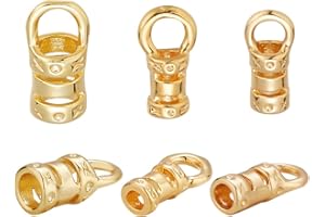 PH PandaHall 60pcs Cord Ends Caps, 18K Gold Plated Leather Cap Glue in Barrel End Caps Brass Tube Crimp Beads End Cap Thread Ends for Kumihimo Bracelet Necklace Keychain Bag Jewelry Making