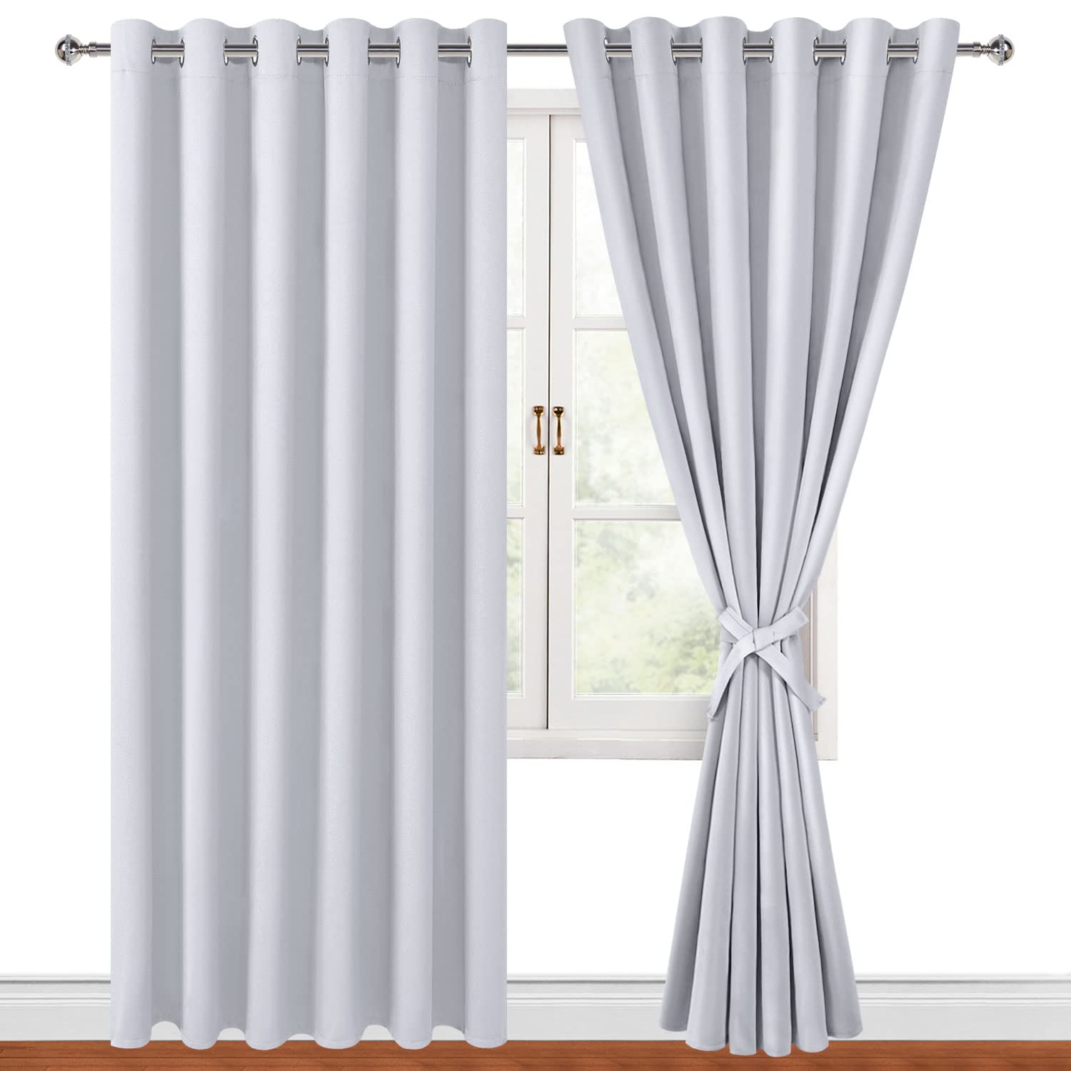 Photo 1 of Hiasan Room Darkening Curtains for Bedroom, 70 x 84 Inches - Thermal Insulated & Energy Saving Window Drapes for Living Room/Dorm Room, Set of 2 Panels Sewn with Tiebacks, Greyish White