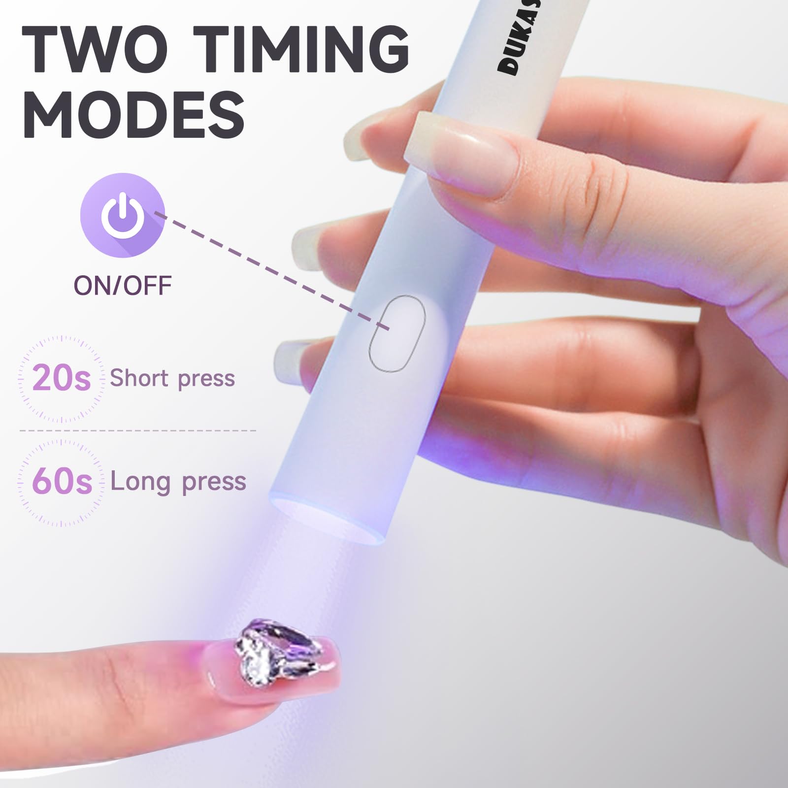 DUKASOU Handheld UV Light for Gel Nails, Portable Mini Nail Light, LED Nail Lamp for Gel Polish, Cordless Rechargeable Nail Dryer with USB for Home DIY Nail Art