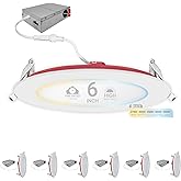 NUWATT 2 Hour Fire Rated Recessed Lighting 6 Inch Wafer LED Lights, 2700K/3000K/3500K/4000K/5000K Selectable, Dimmable 1200LM, 15W, Wet & IC Rated, 90 CRI Canless Light, No Tenmat Needed, ETL, 6 Pack