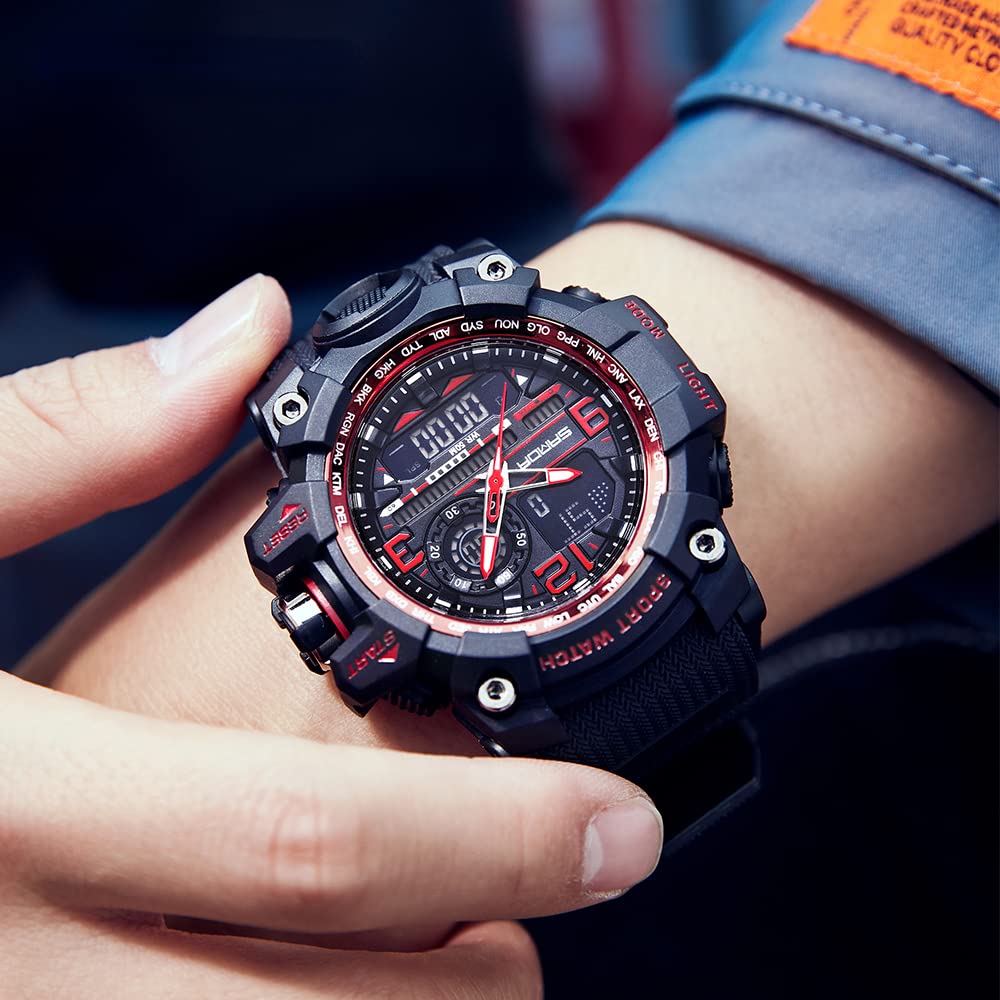 AIMES Mens Watches Sports Outdoor Waterproof Military Watch for Men Tactical Watch Analog Digital Date Alarm Stopwatch Multi-Function Tactics Big Face Wristwatch for Men